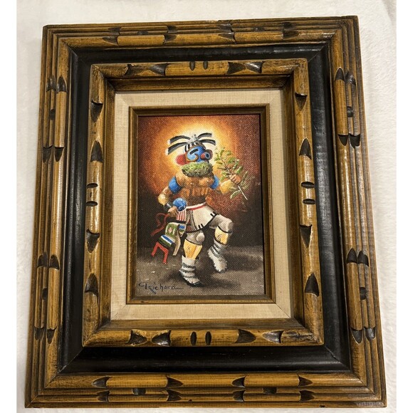 MUZRIBI KACHINA WARRIOR OIL PAINTING 5x7 signed Richard C Hacker. - Picture 1 of 4